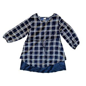 Navy & White Long Sleeve Tunic Blouse Women Size Large NWT